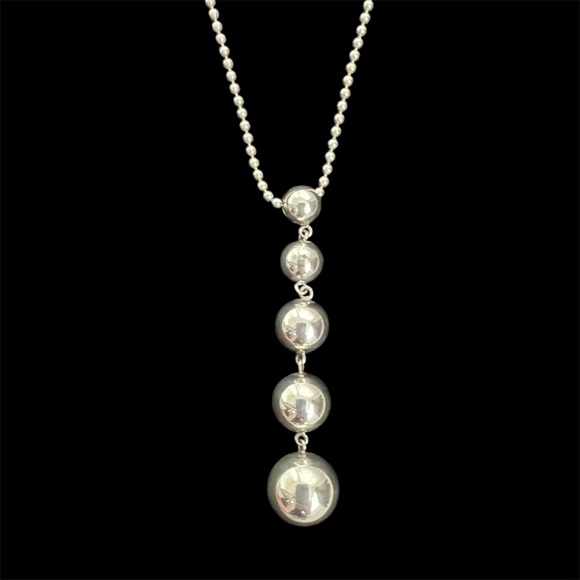 Tiffany & Co. • Sterling Silver Graduated Bead Ball Drop Pendant 16” Necklace - Picture 3 of 6